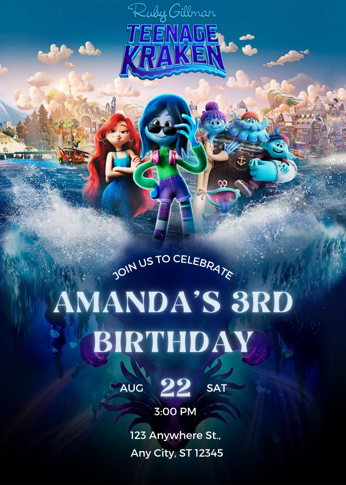 Ruby Gillman Teenage Kraken Birthday Invitation Template – CreativeRino