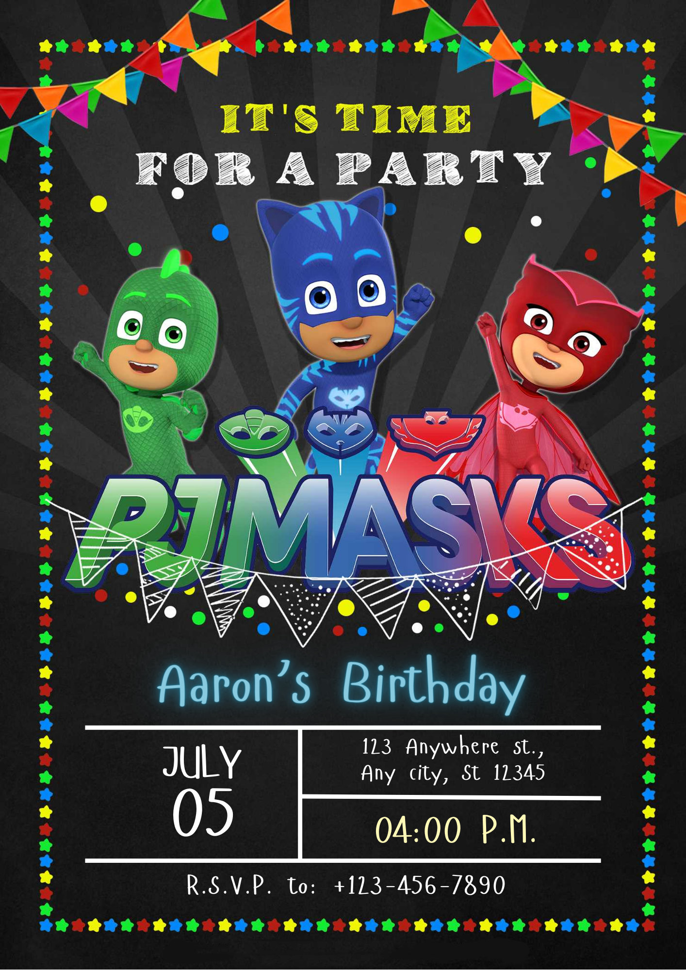 PJ Masks Birthday Invitation Template