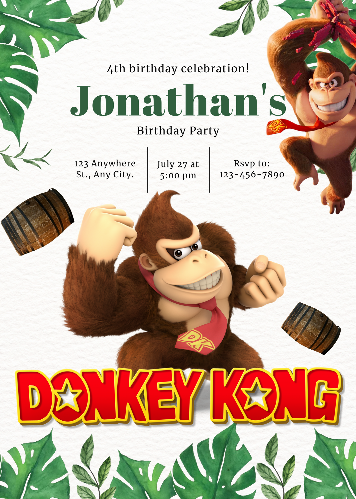 Donkey Kong Birthday Invitation Template | Super Mario Invite