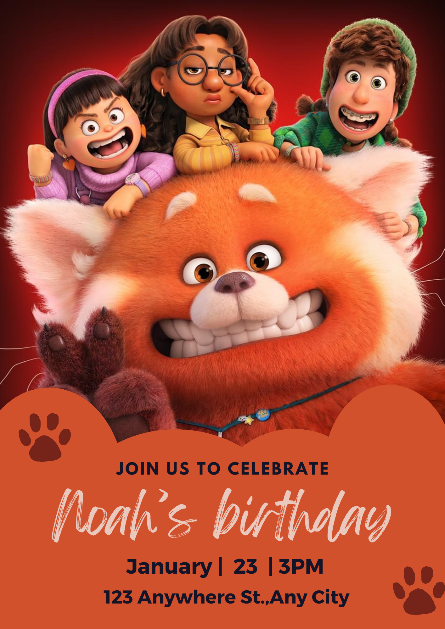 Red Panda Birthday Invitation Template