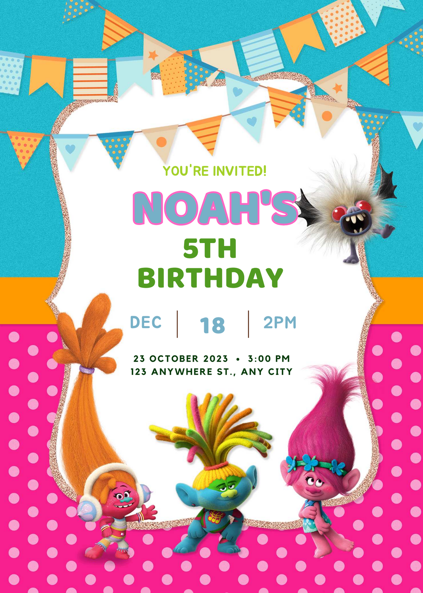 Trolls Band Together Birthday Invitation Template