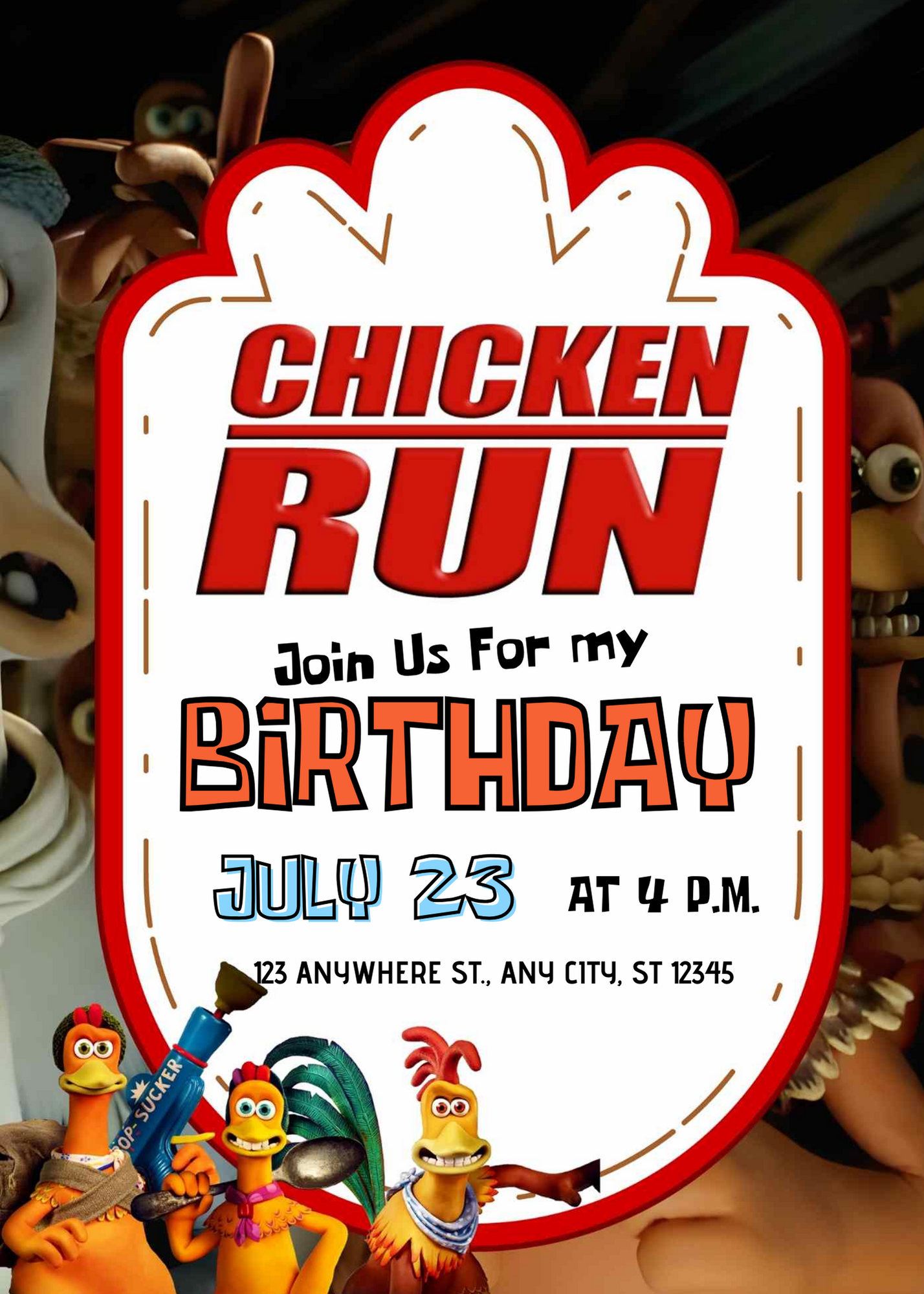 Chicken Run Birthday Invitation Template