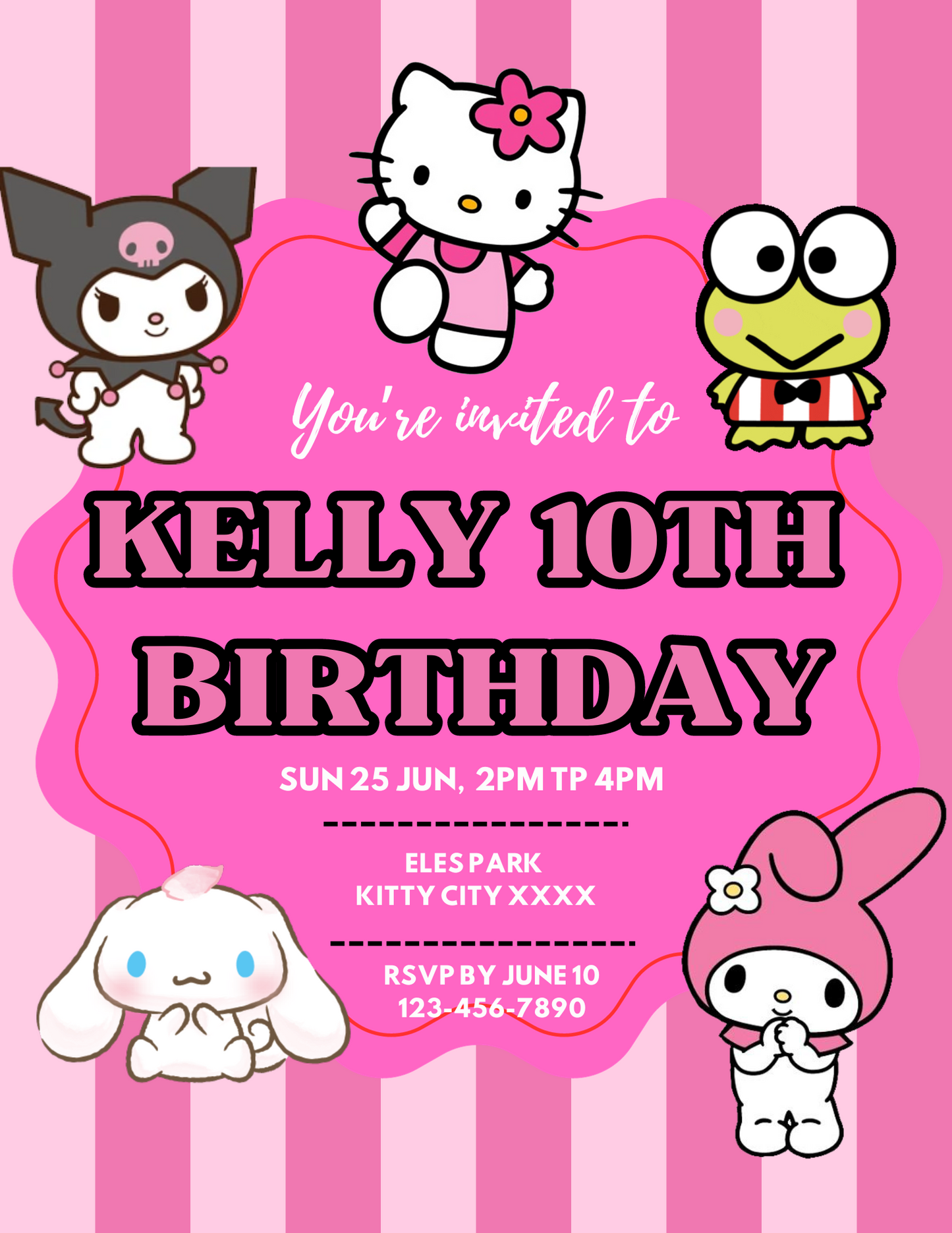 Kawaii Kitty Birthday Invitation Template