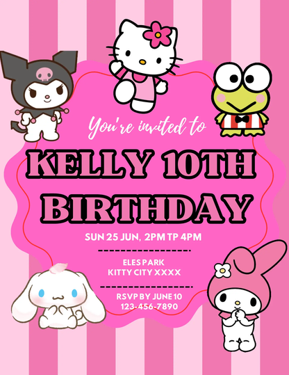 Kawaii Kitty Birthday Invitation Template - CreativeRino