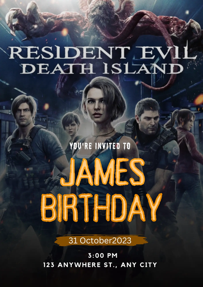 Resident Evil Death Island Birthday Invitation Template - CreativeRino