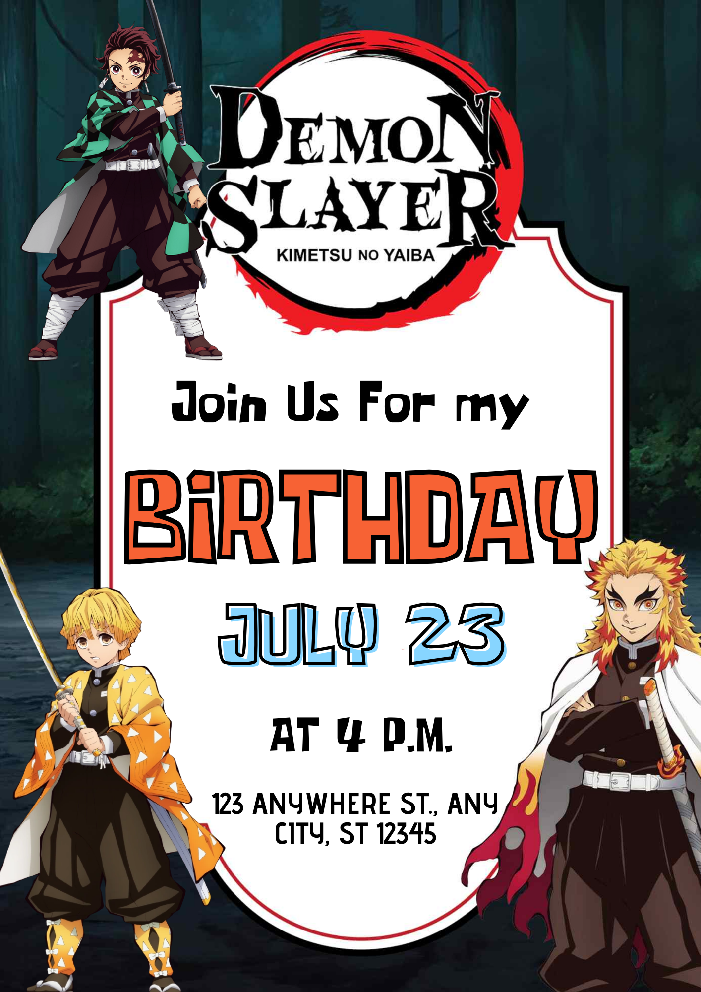 Demon Slayer Birthday Invitation Template