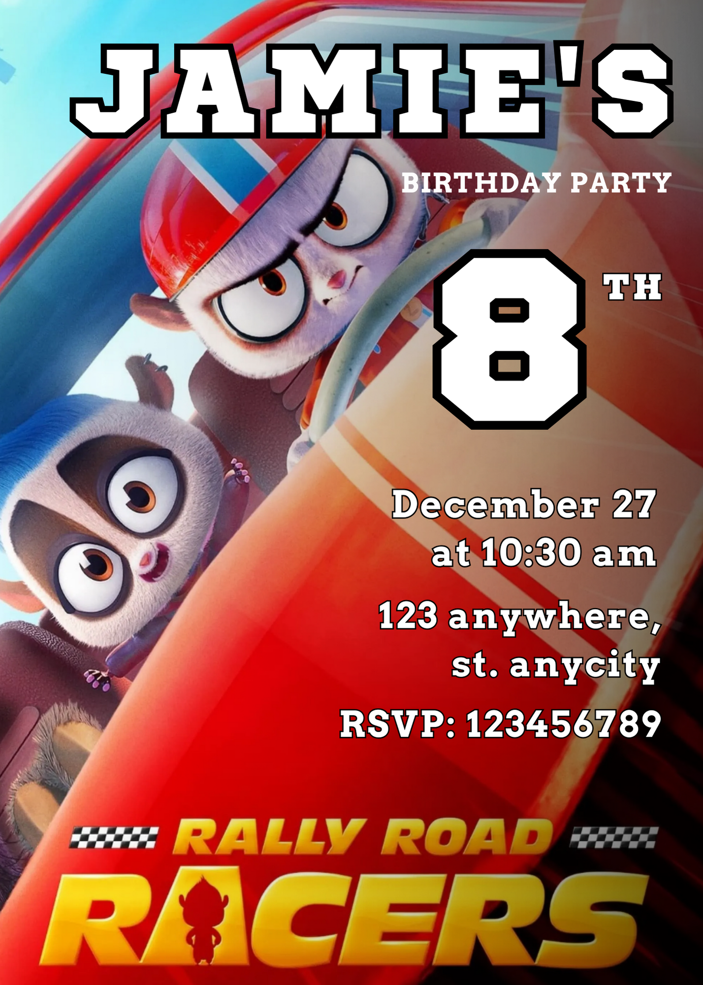 Rally Road Racers Birthday Invitation Template