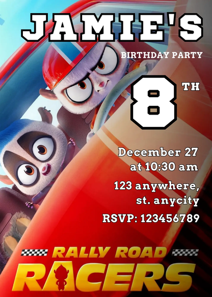 Rally Road Racers Birthday Invitation Template - CreativeRino