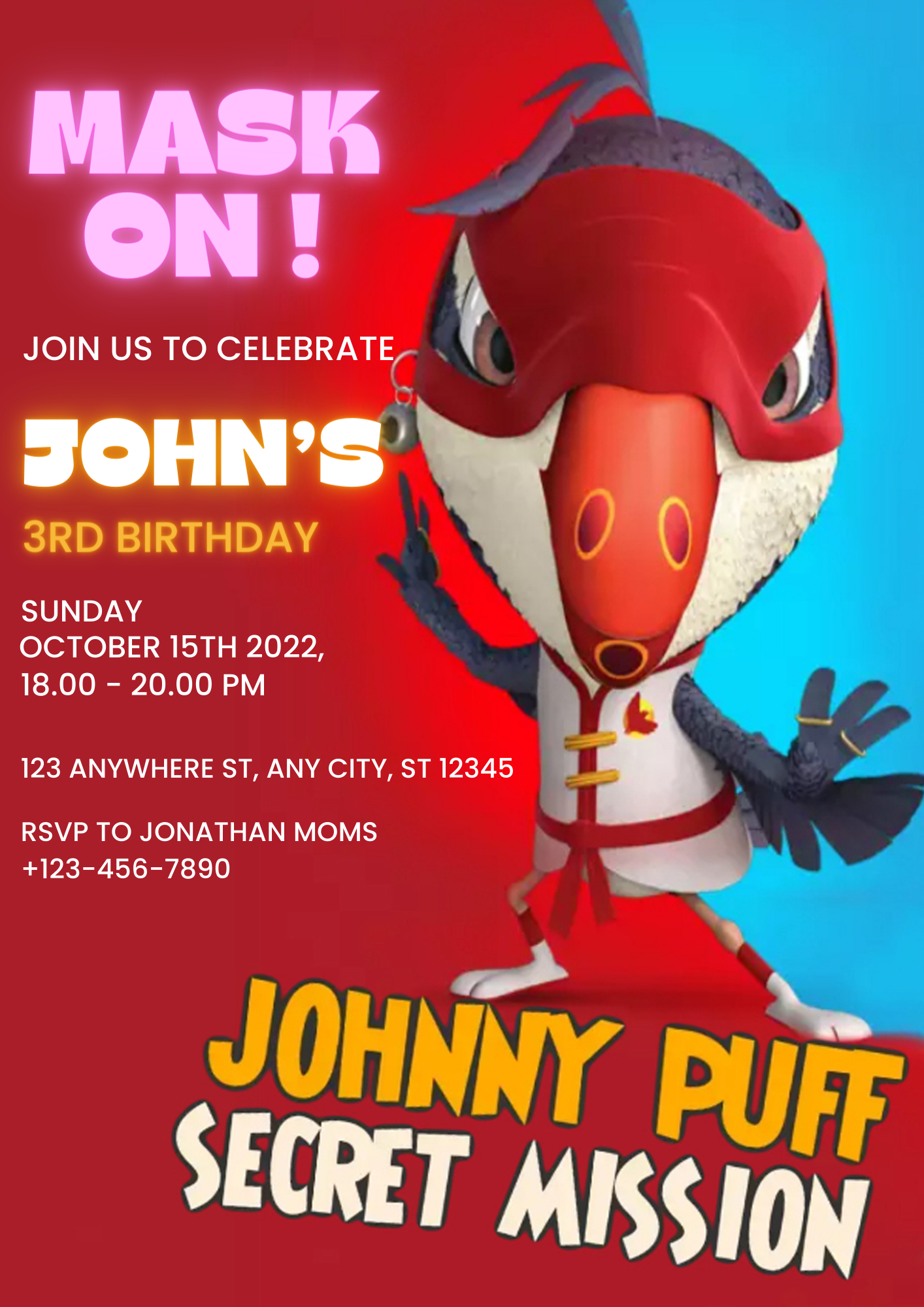 Johnny Puff Birthday Invitation Template