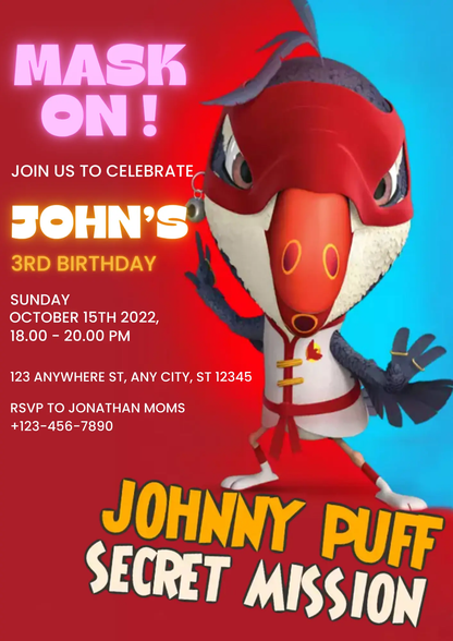 Johnny Puff Birthday Invitation Template - CreativeRino