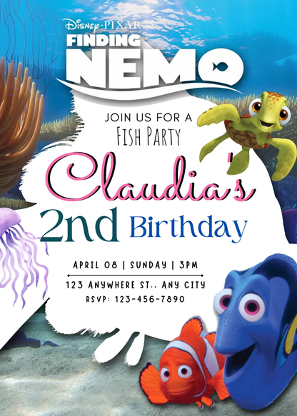 Finding Nemo Birthday Invitation Template - CreativeRino