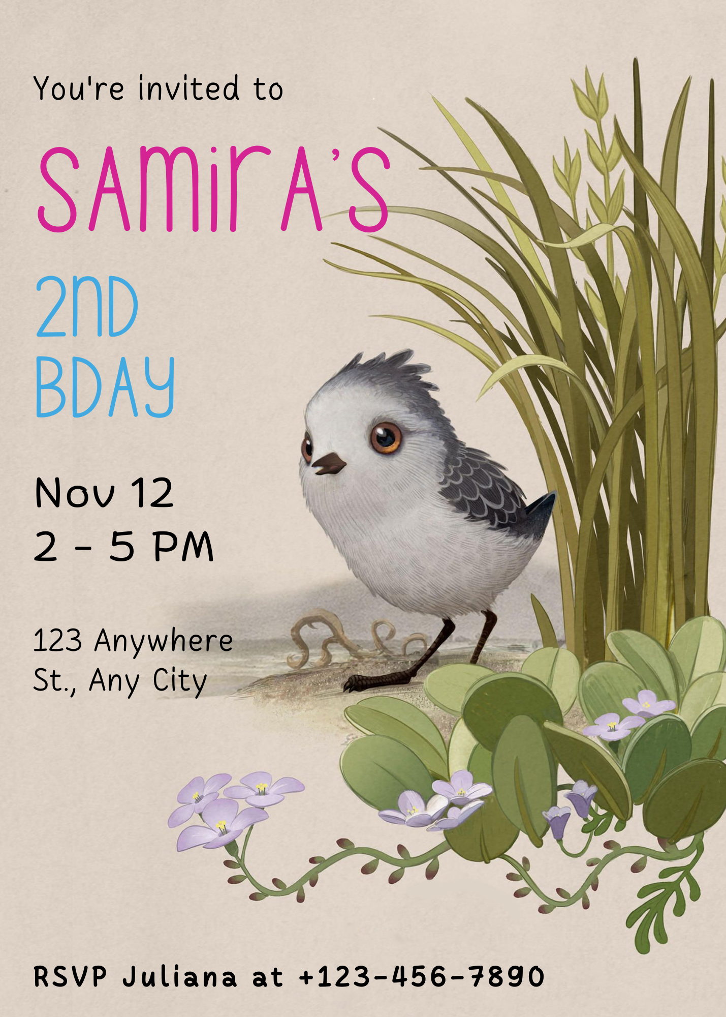 Bird Birthday Invitation Template