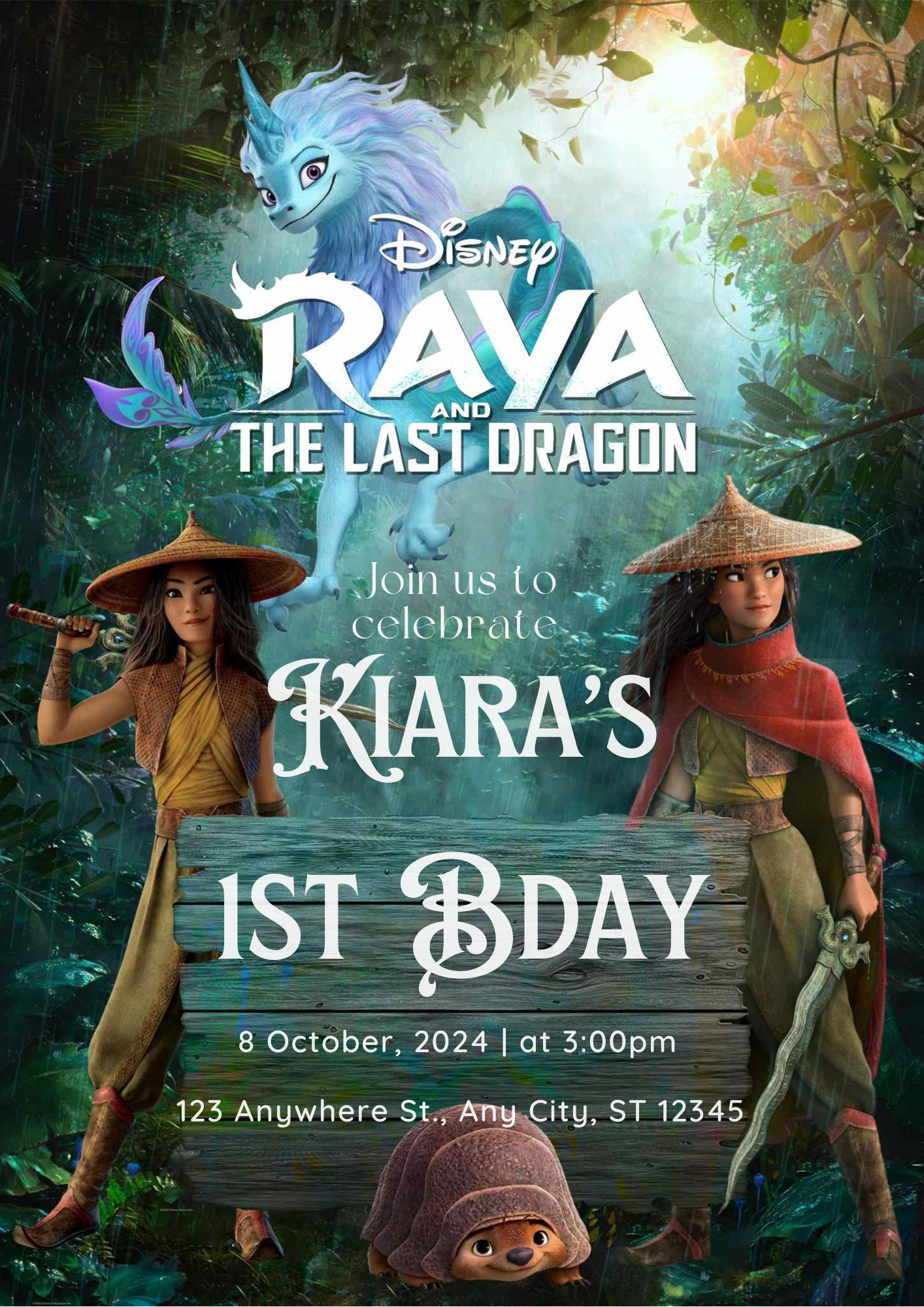 Rava and the last Dragon Birthday Invitation Template