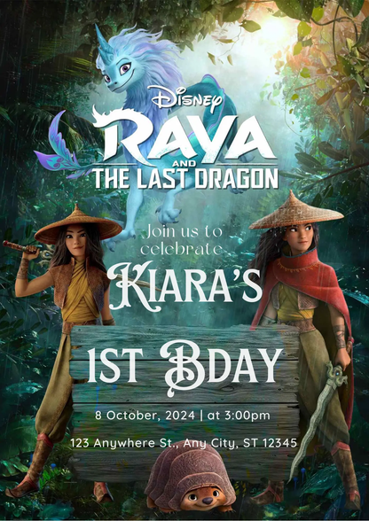 Rava and the last Dragon Birthday Invitation Template - CreativeRino