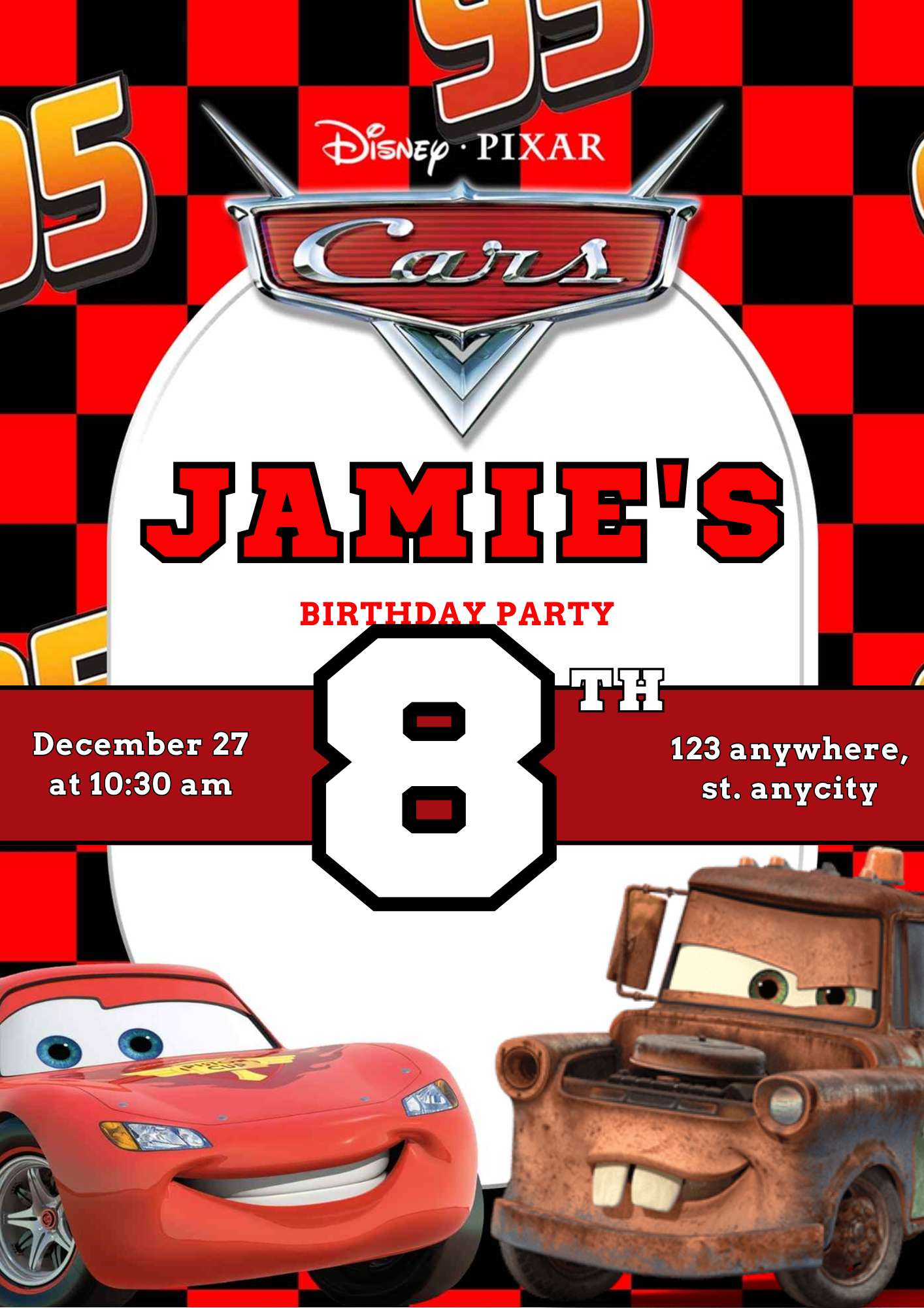 Lightning Mcqueen and Mater Cars Birthday Invitation Template