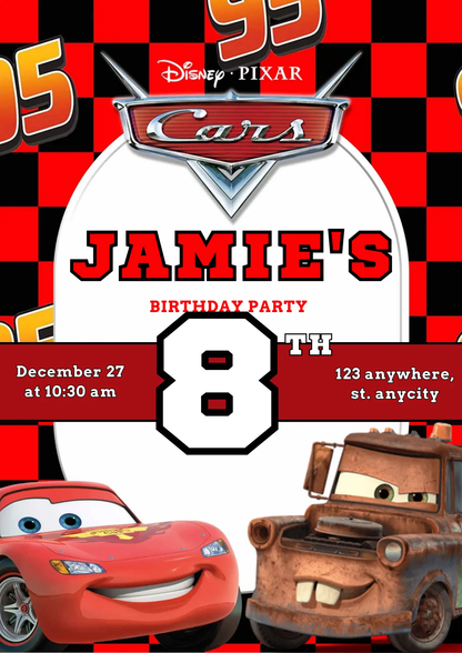 Lightning Mcqueen and Mater Cars Birthday Invitation Template - CreativeRino