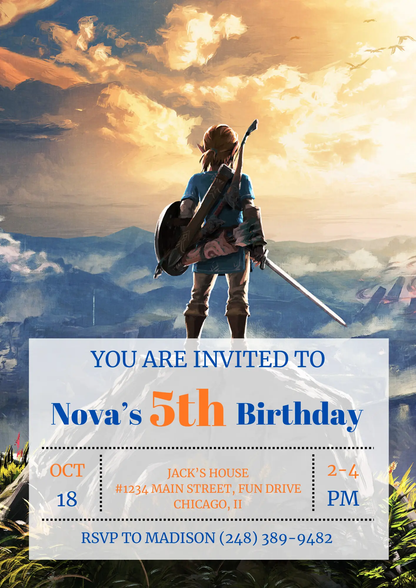 Zelda Birthday Invitation Template | The Legend of Zelda Birthday Invite - CreativeRino