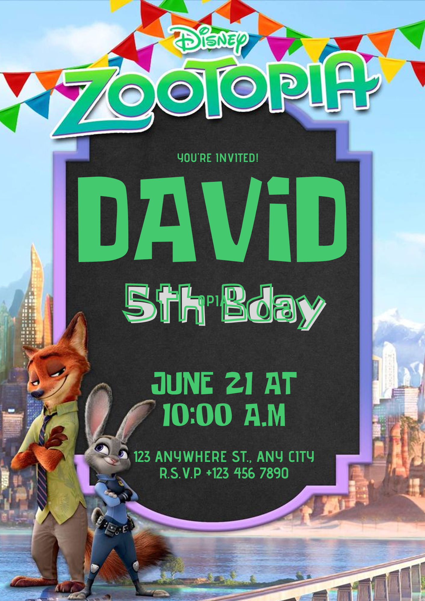 Zootopia Birthday Invitation Template