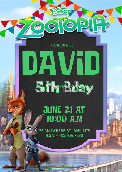 Zootopia Birthday Invitation Template - CreativeRino