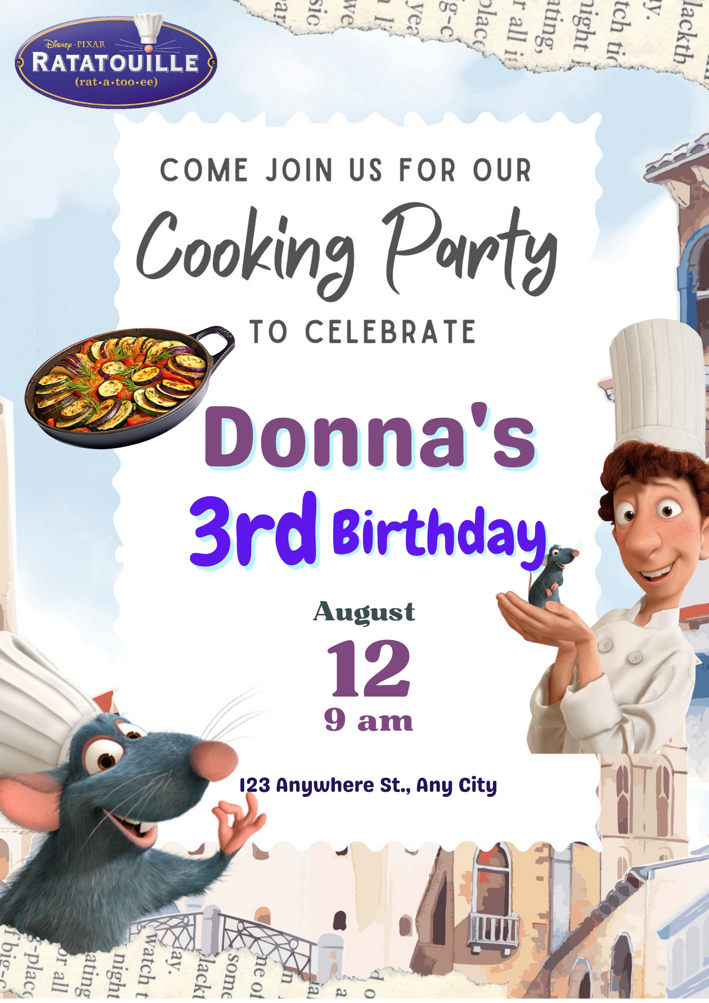 Ratatouille Birthday Invitation Template