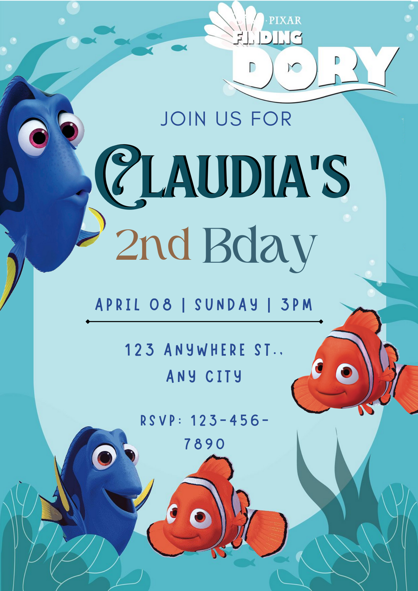 Finding Dory Birthday Invitation Template