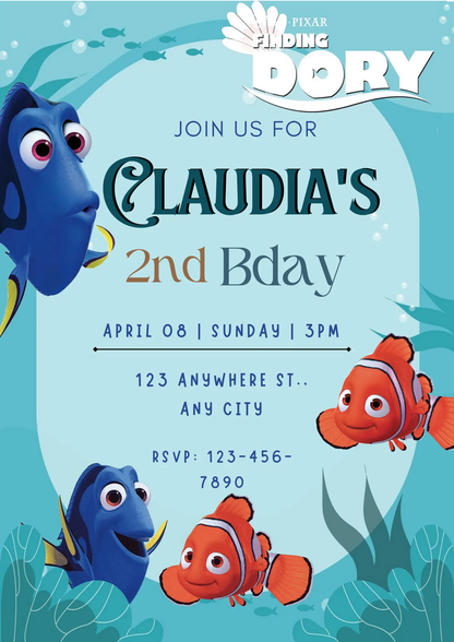 Finding Dory Birthday Invitation Template - CreativeRino