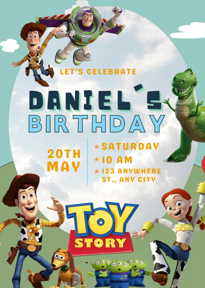 Toy Story Birthday Invitation Template | Buzz Lightyear and Woody Invite - CreativeRino