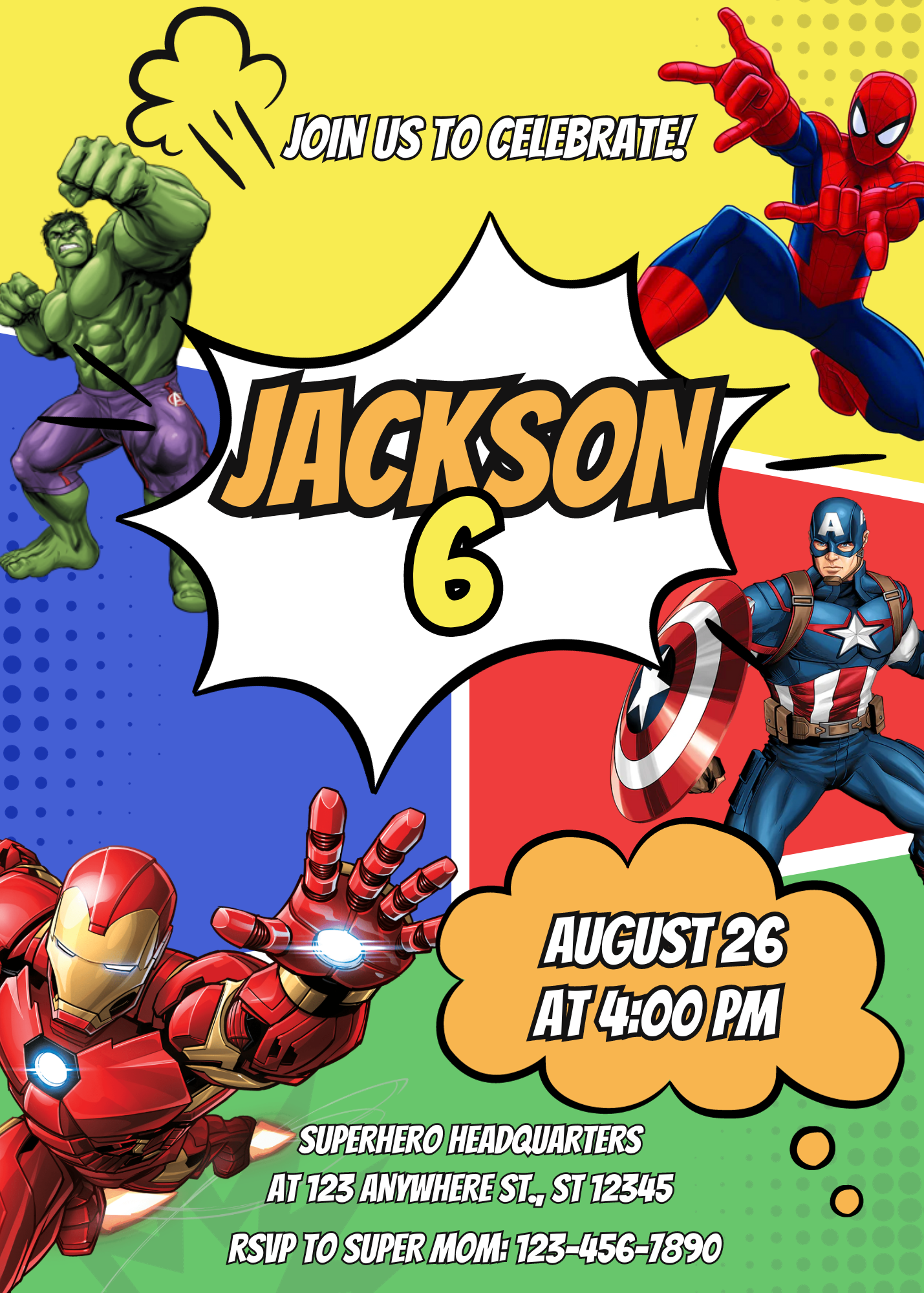 Superhero Birthday Invitation Template | Marvel Avengers Birthday Invite