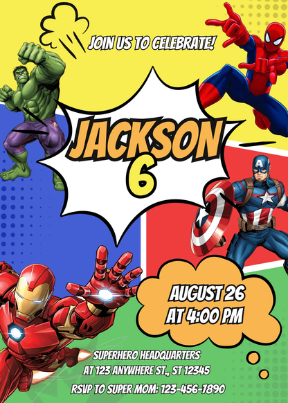 Superhero Birthday Invitation Template | Marvel Avengers Birthday Invite - CreativeRino