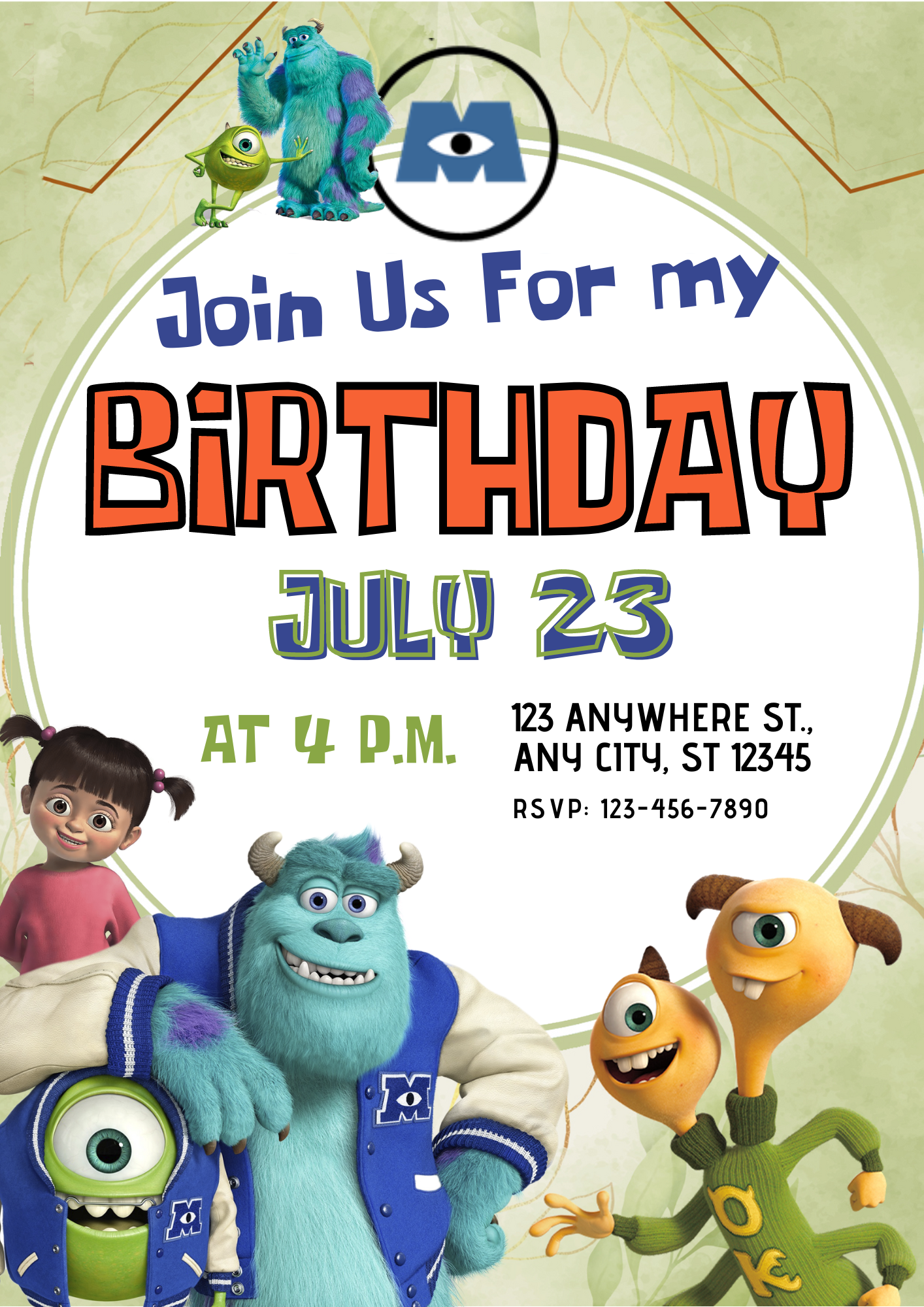 Monsters Inc Birthday Invitation Template