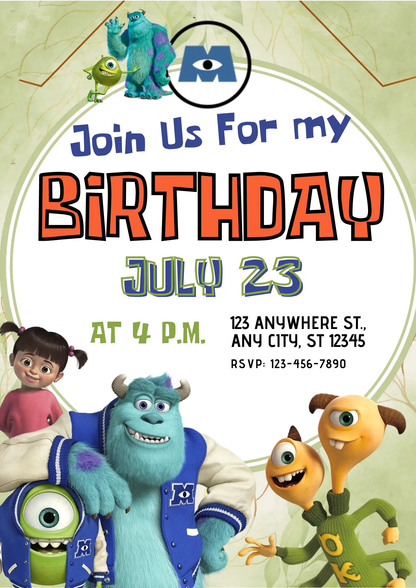 Monsters Inc Birthday Invitation Template - CreativeRino