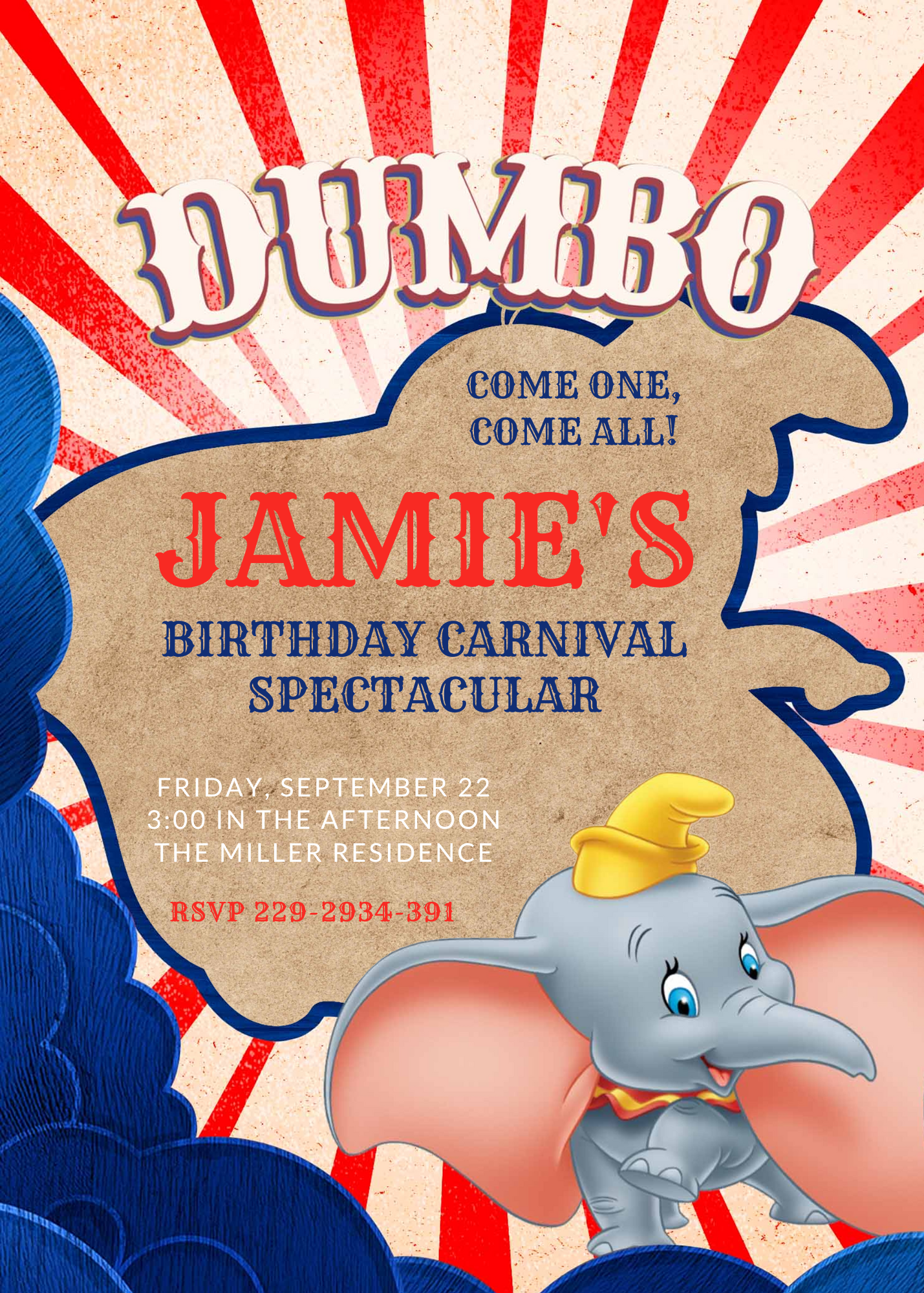 Dumbo Birthday Invitation Template