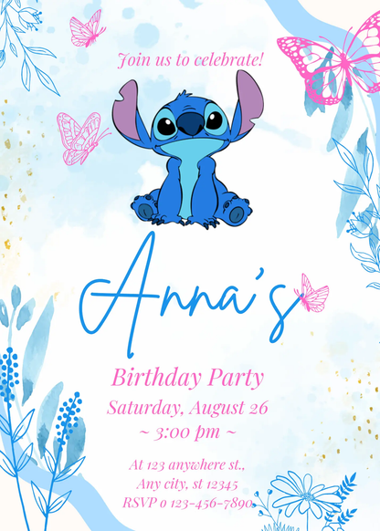Stitch Birthday Invitation Template - CreativeRino