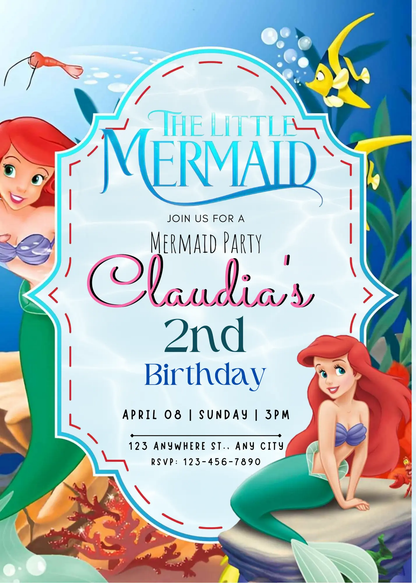 The Little Mermaid Birthday Invitation Template - CreativeRino