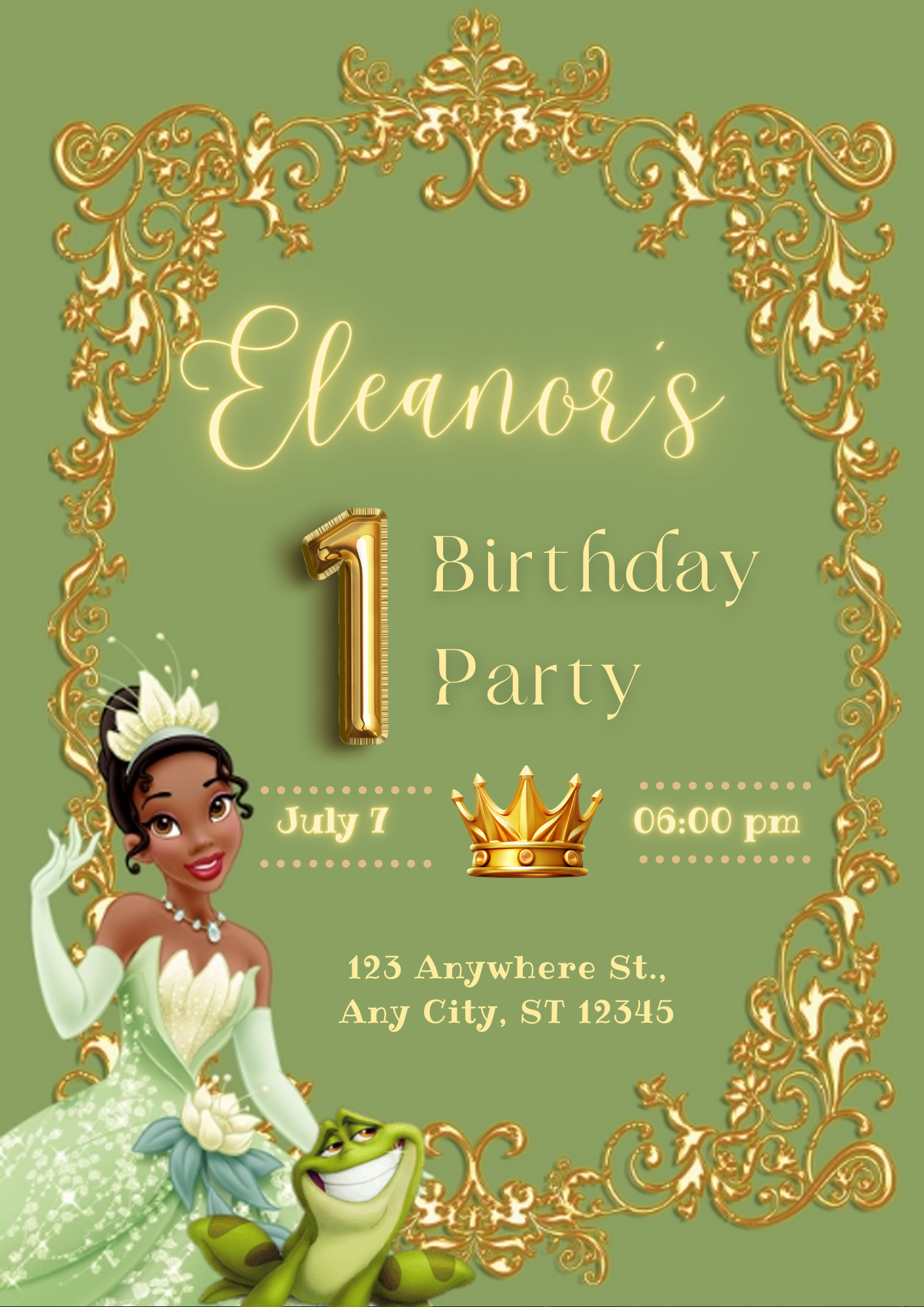 Princess Tiana Birthday Invitation Template