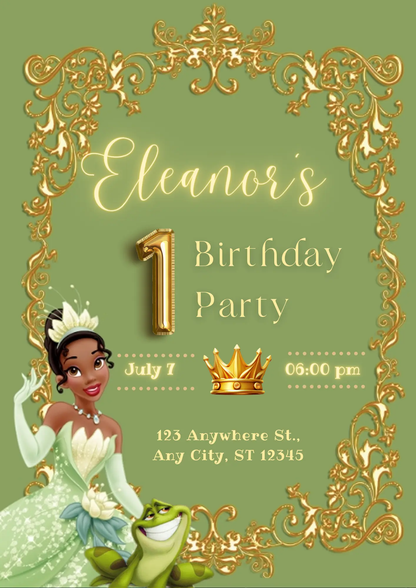 Princess Tiana Birthday Invitation Template - CreativeRino