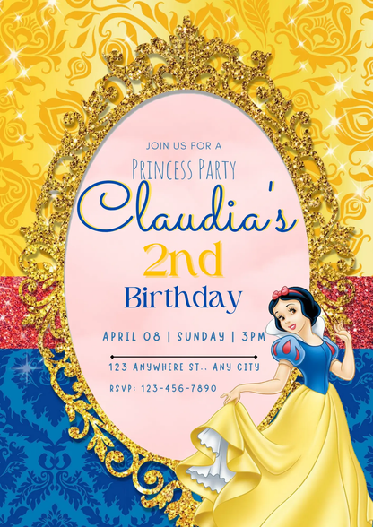 Princess Snow White Birthday Invitation Template - CreativeRino
