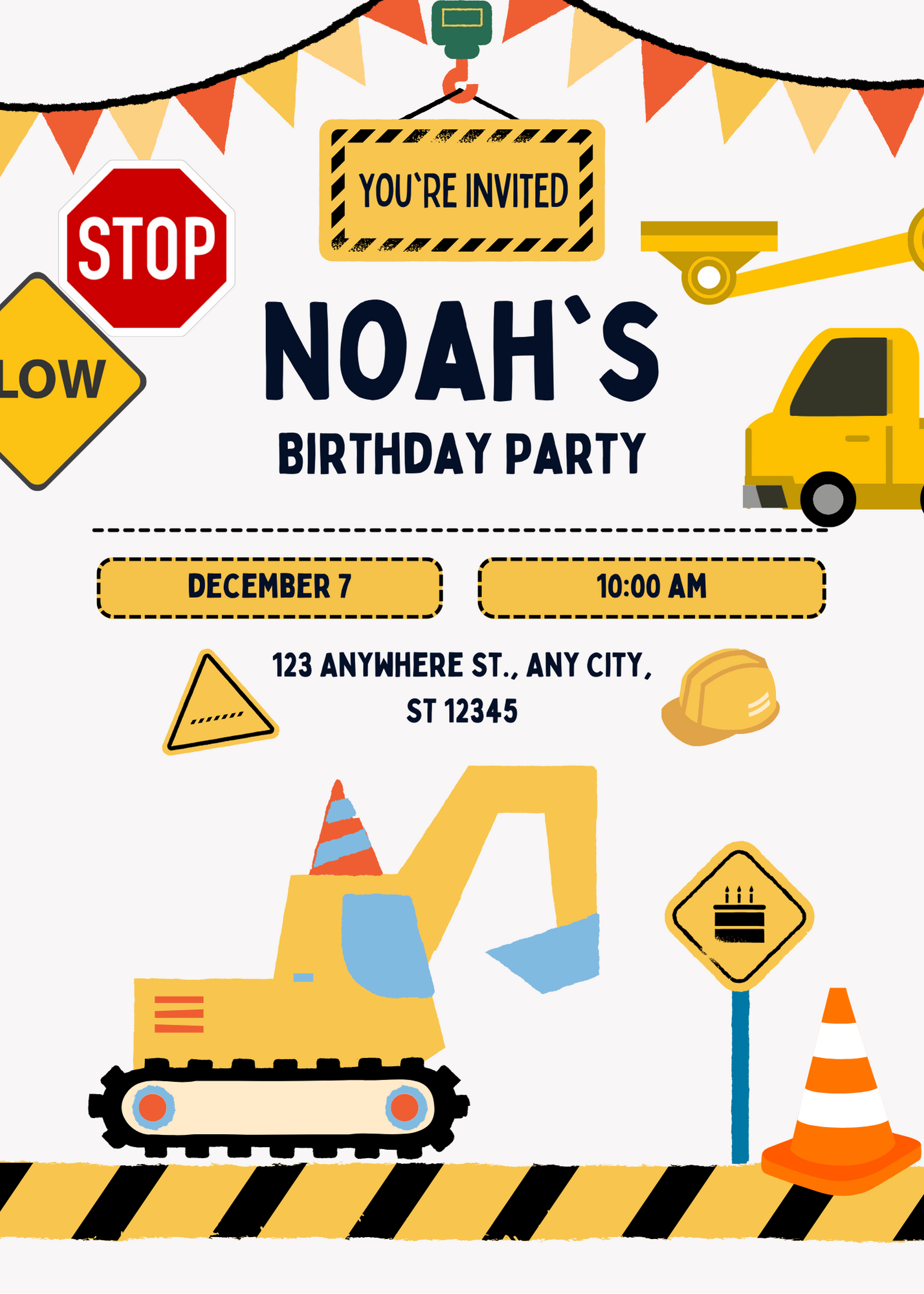 Construction Birthday Invitation Template