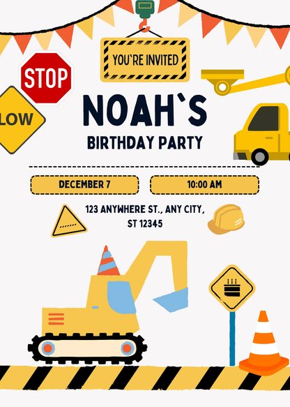 Construction Birthday Invitation Template - CreativeRino