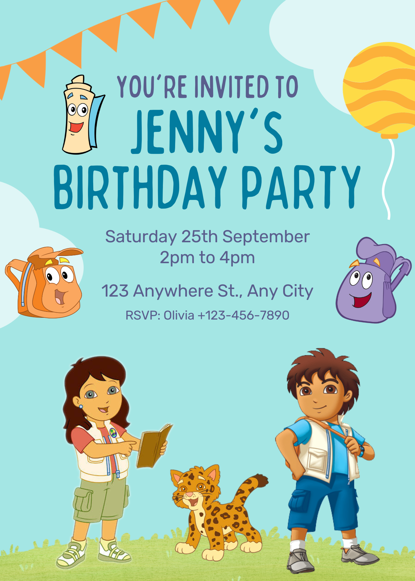 Go Diego Go Birthday Invitation Template