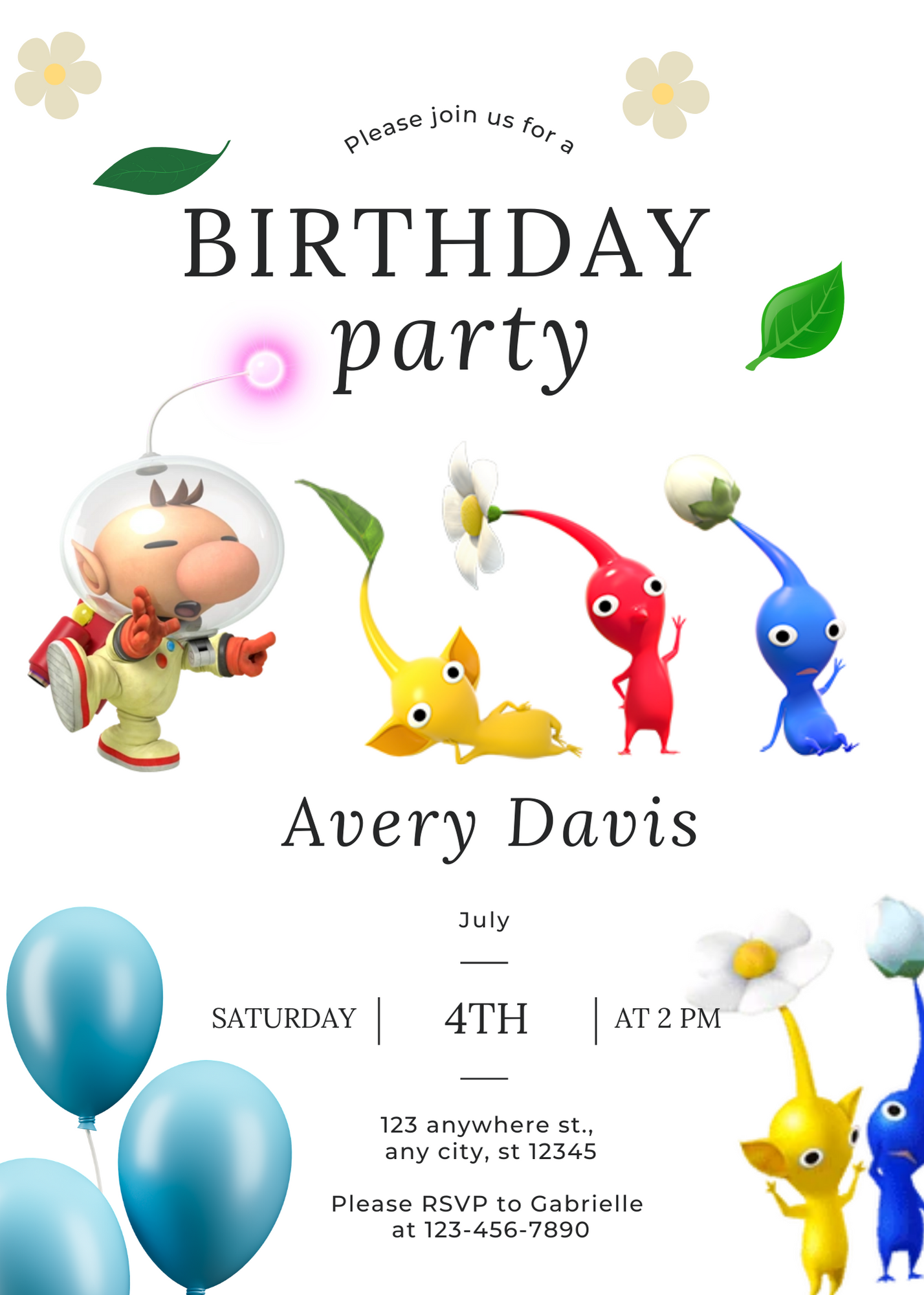 Pikmin Birthday Invitation Template