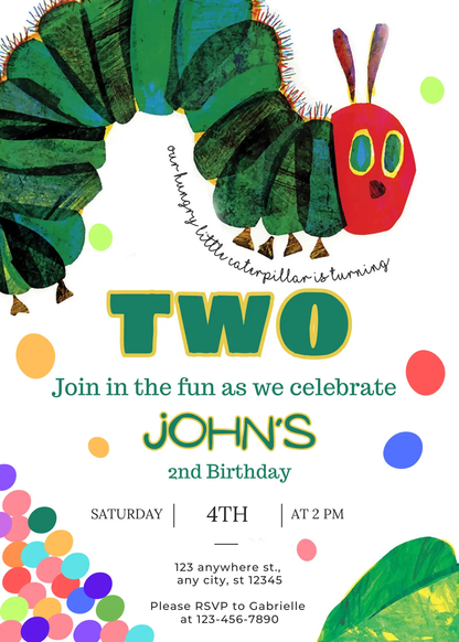 Very Hungry Caterpillar Birthday Invitation Template - CreativeRino
