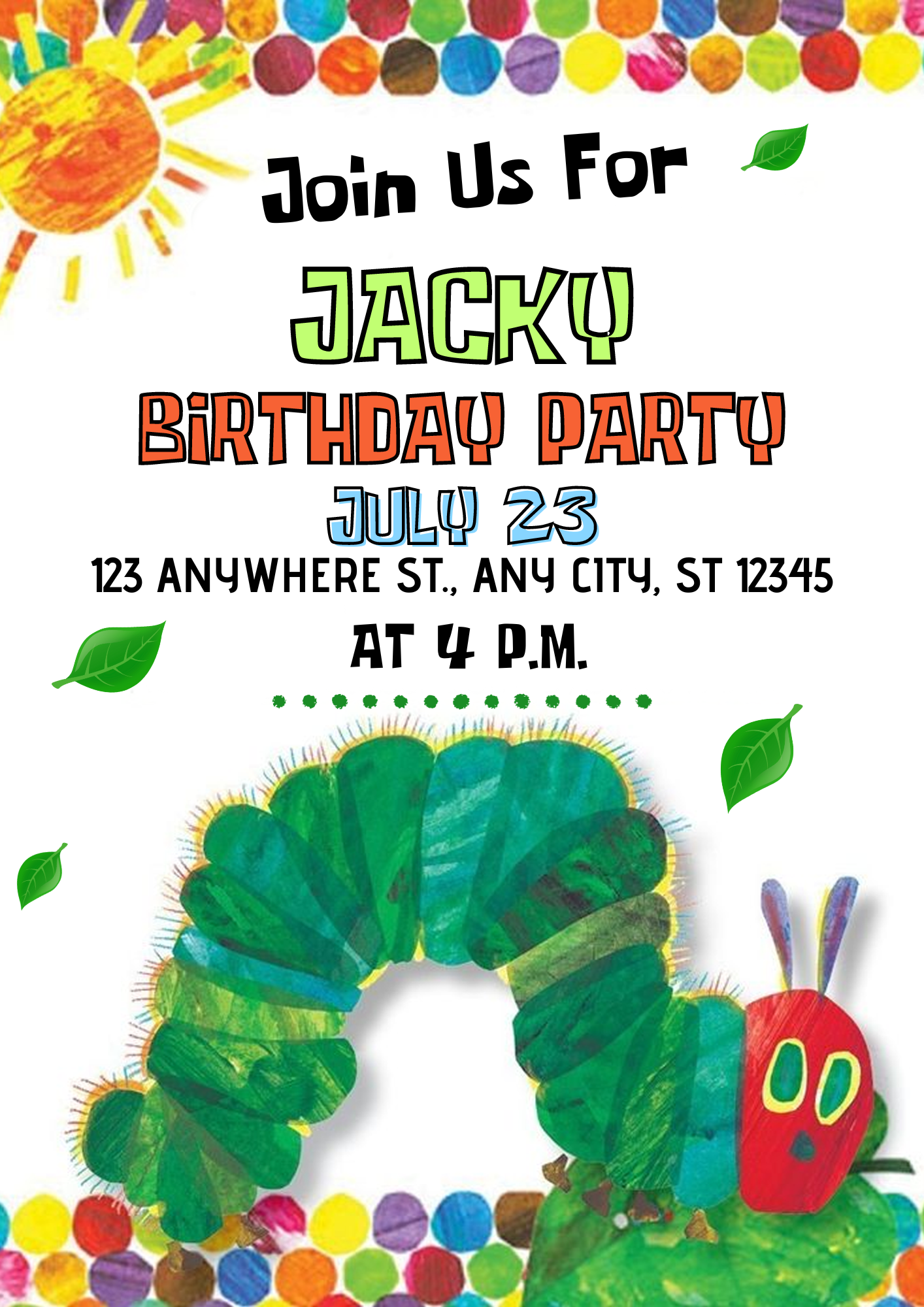 Very Hungry Caterpillar Birthday Invitation Template