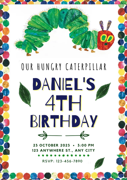 Very Hungry Caterpillar Birthday Invitation Template - CreativeRino