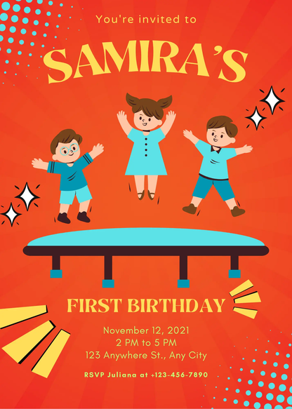 Trampoline Birthday Invitation Template - CreativeRino