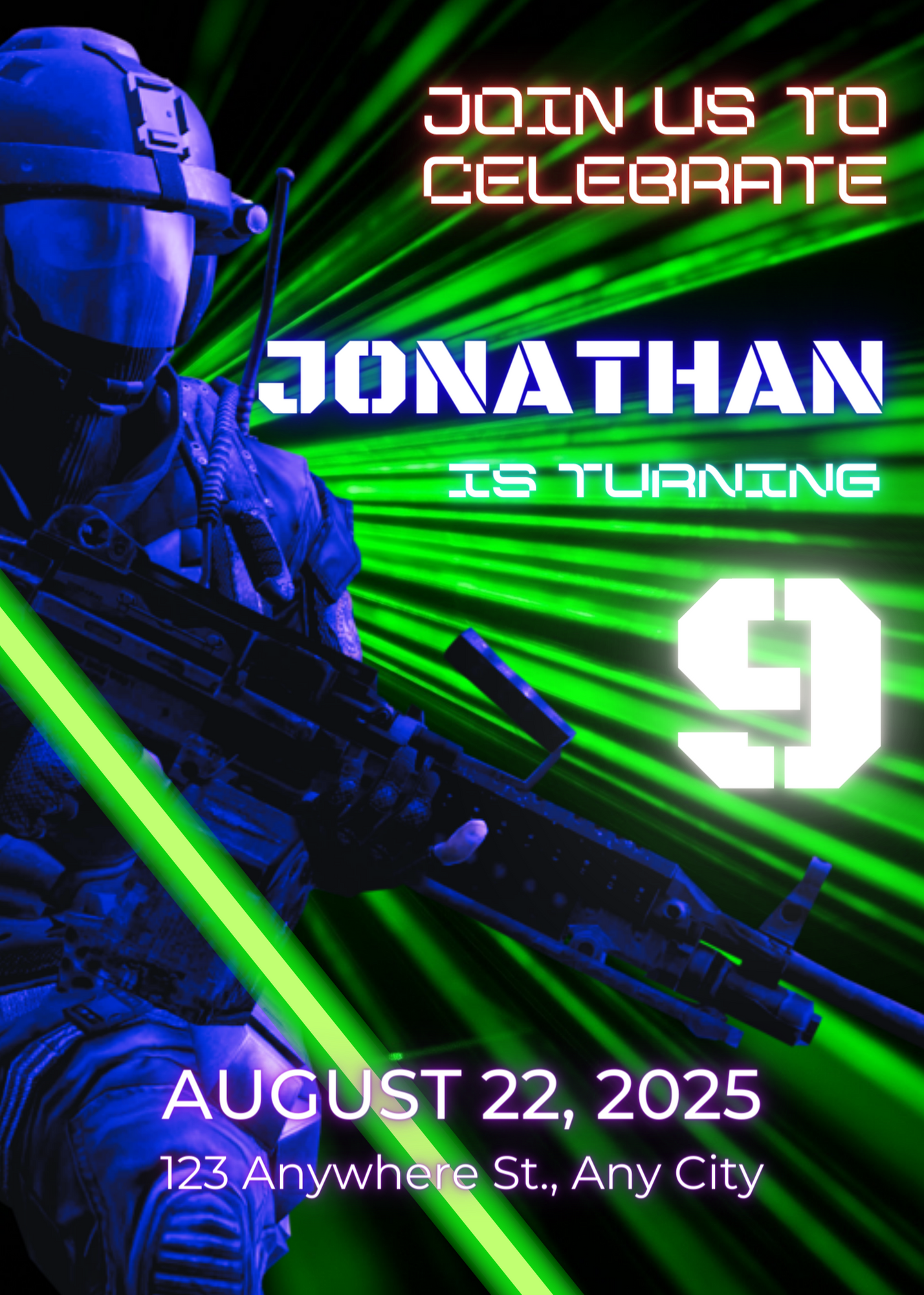 Laser Tag Gaming Birthday Invitation Template