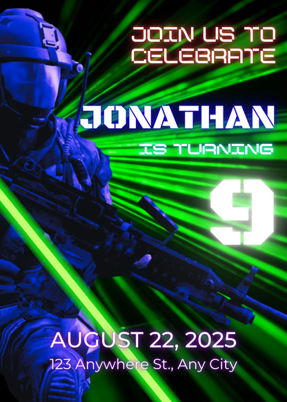 Laser Tag Gaming Birthday Invitation Template - CreativeRino