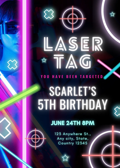 Laser Tag Gaming Birthday Invitation Template - CreativeRino