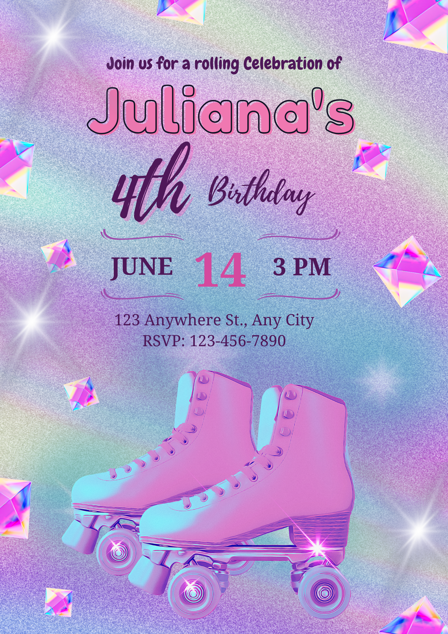 Roller Skates Skating Birthday Invitation Template