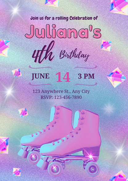 Roller Skates Skating Birthday Invitation Template - CreativeRino